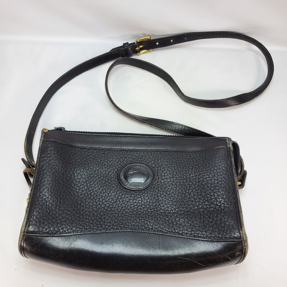 Dooney & Bourke Crossbody Bag Black‎ All Weather Leather Vintage USA Brass
